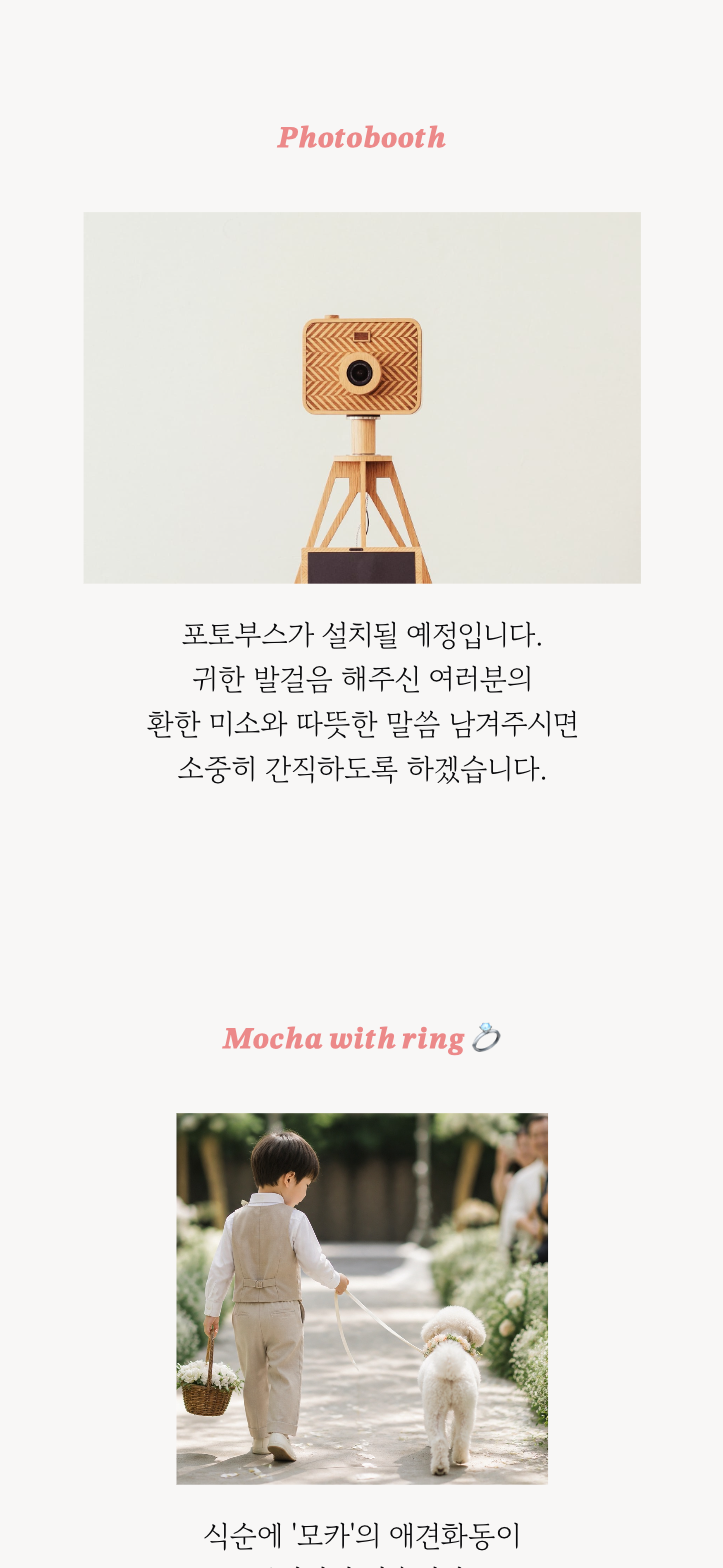 포토부스 안내와 애견 화동 소개 — 우리만의 커스텀 섹션
